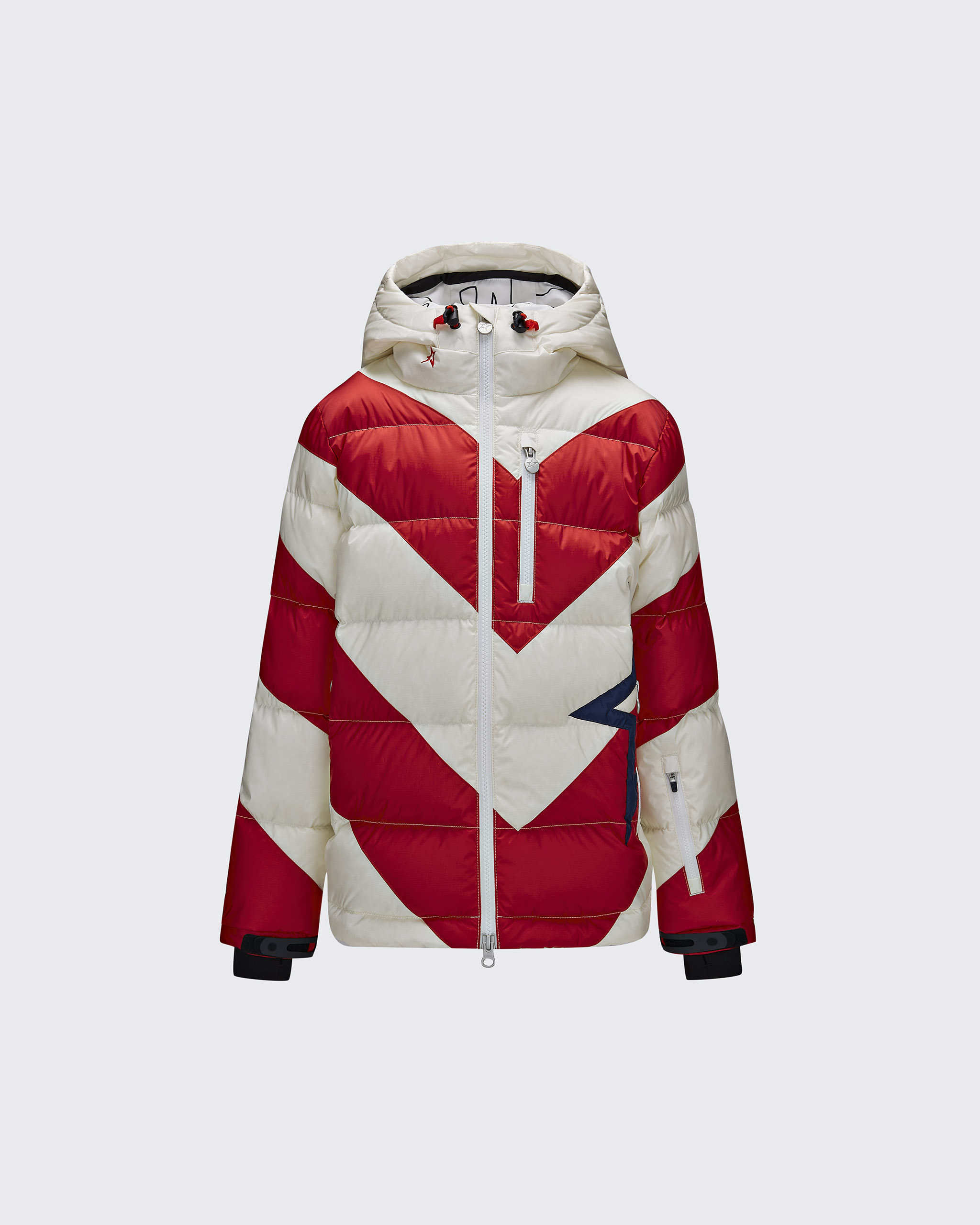 Perfect Moment Chevron Mojo Down Jacket In White-red