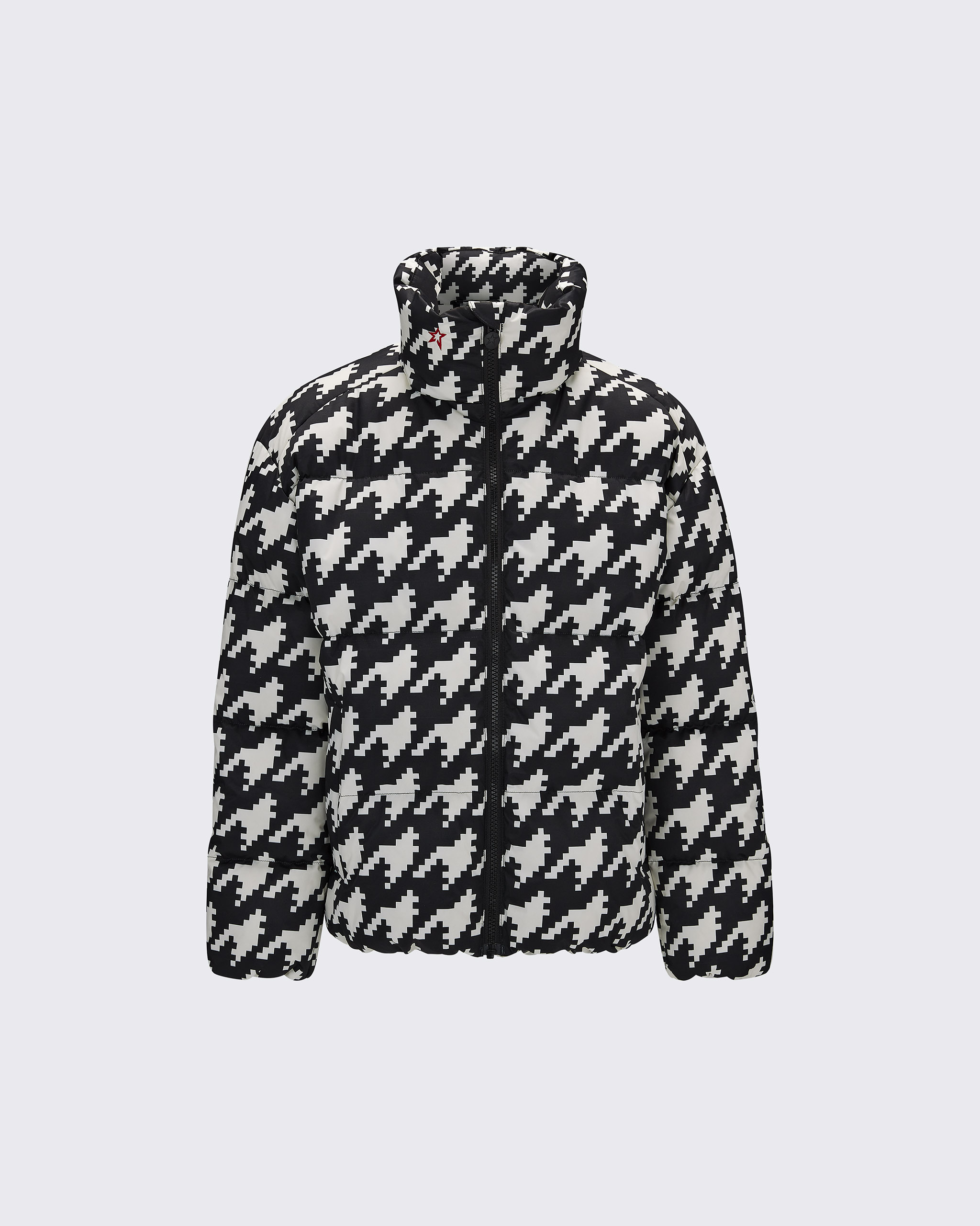 Perfect Moment Houndstooth Down Nuuk Puffer Jacket Y8 In Black-white-houndstooth-print