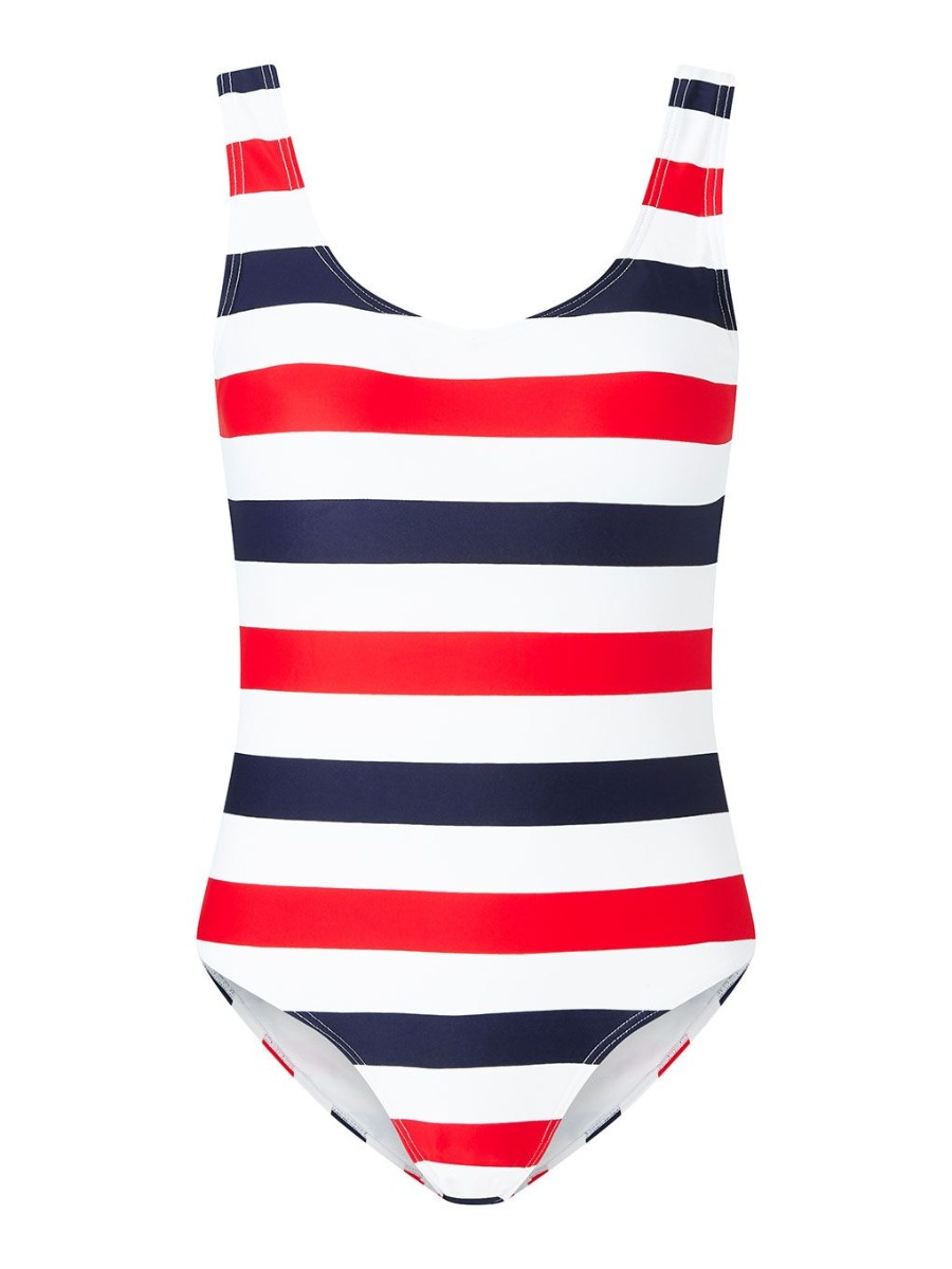 Perfect Moment Striped One Piece L In Navy-snow-white-red-stripe