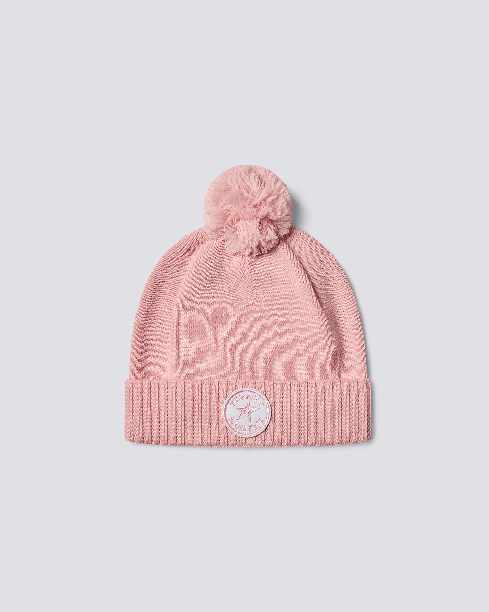 Perfect Moment Logo Patch Merino Wool Pompom Beanie Ii In Pure-pink