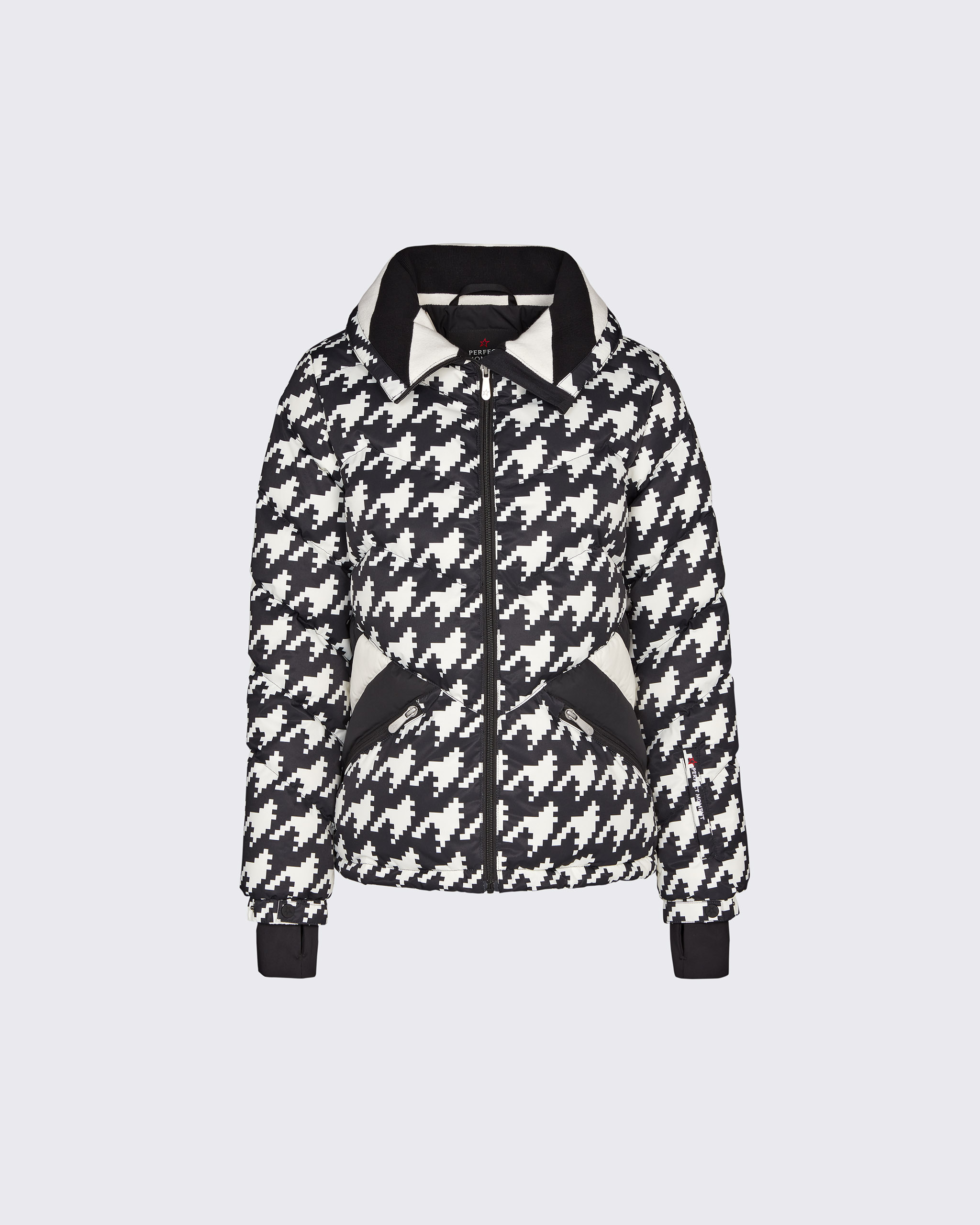Perfect Moment Houndstooth Ski Duvet Down Jacket M In Houndstooth-black-snow-white