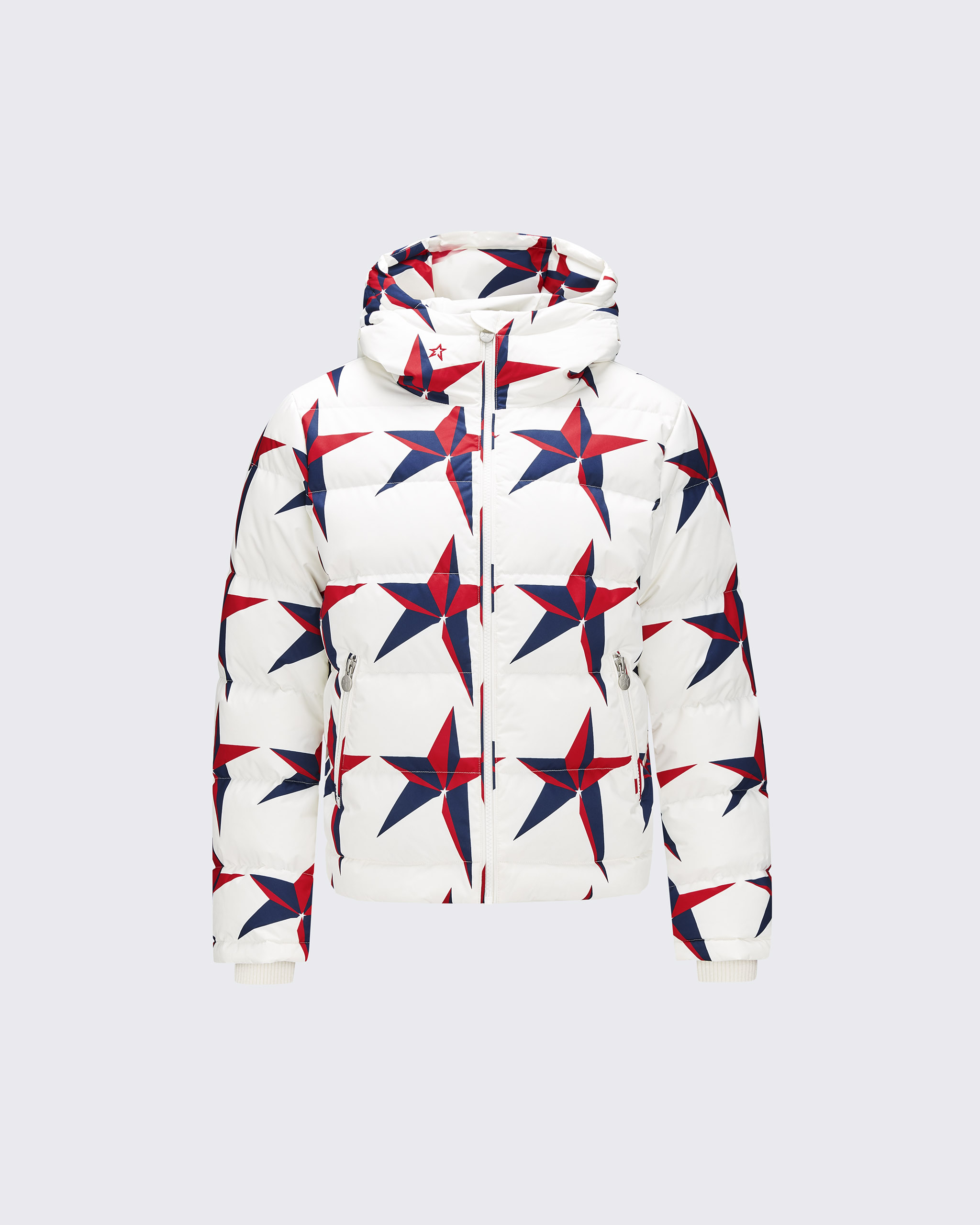 Perfect Moment Houndstooth Polar Flare Down Jacket In Star-print-snow-white