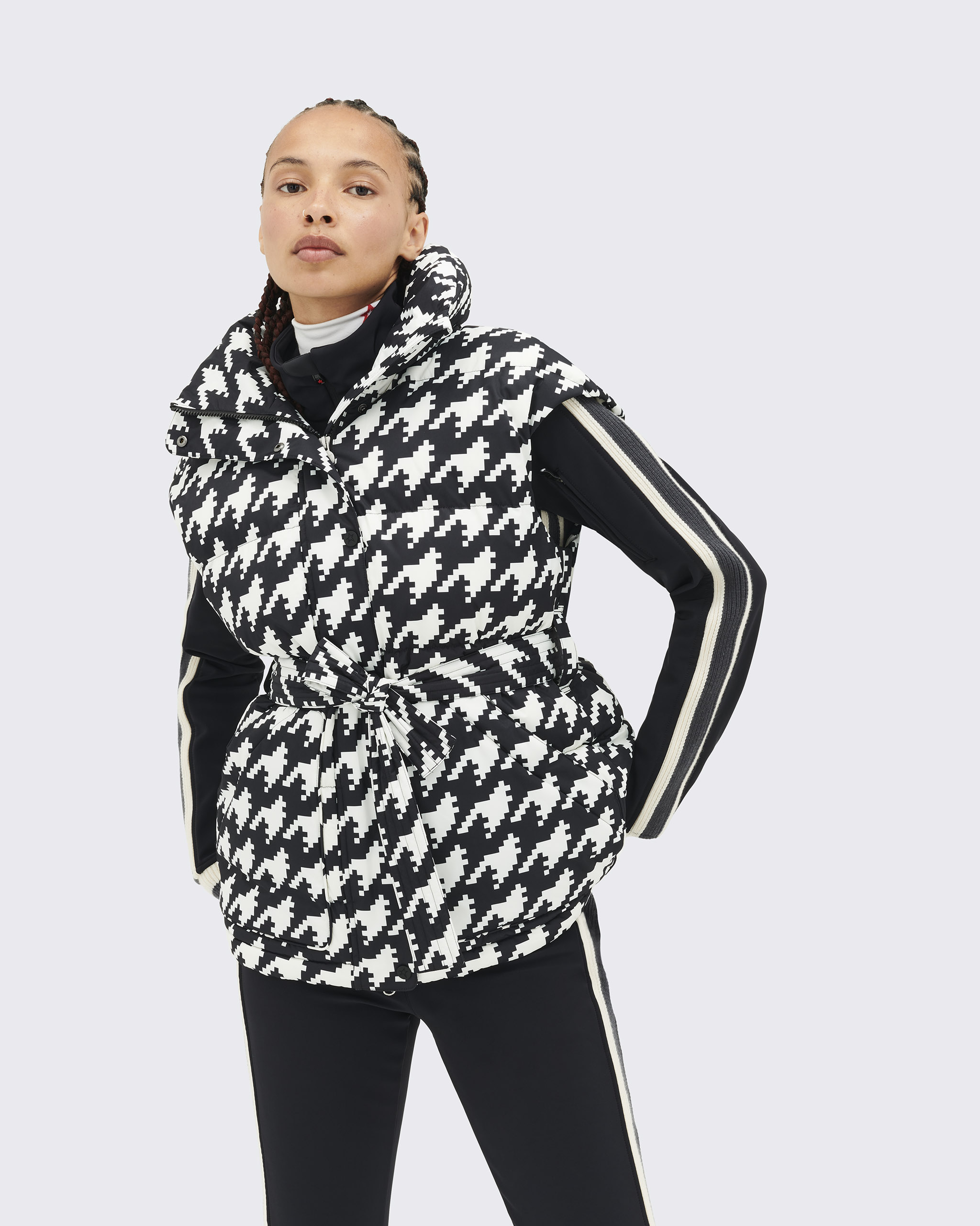 Perfect Moment Aurora Houndstooth High-rise Flared Ski Pants In Houndstooth-black-snow-white