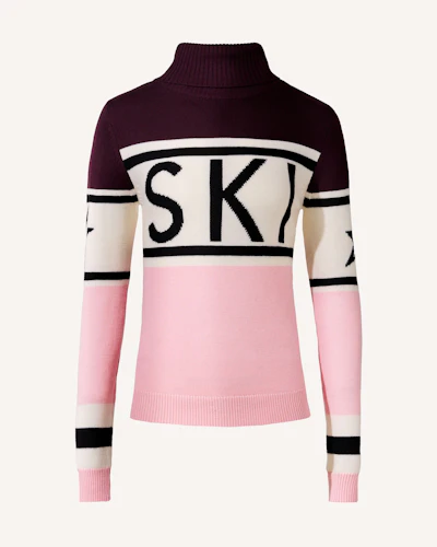 Perfect Moment Women's Schild Merino Wool Sweater, Ski Knitwear, Burgundy & Pink