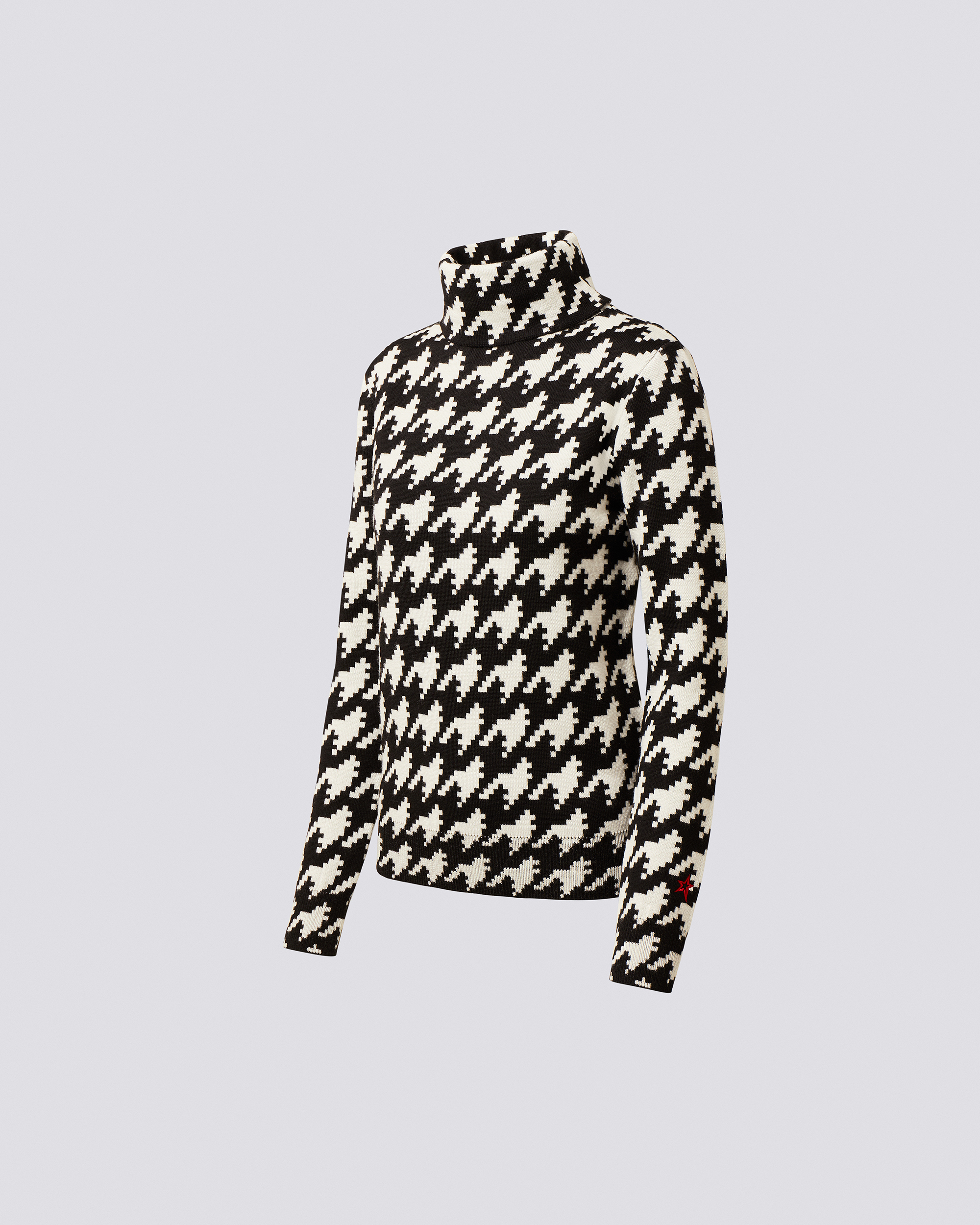 Shop Perfect Moment Houndstooth Turtle Neck Sweater In Black-white-houndstooth-print
