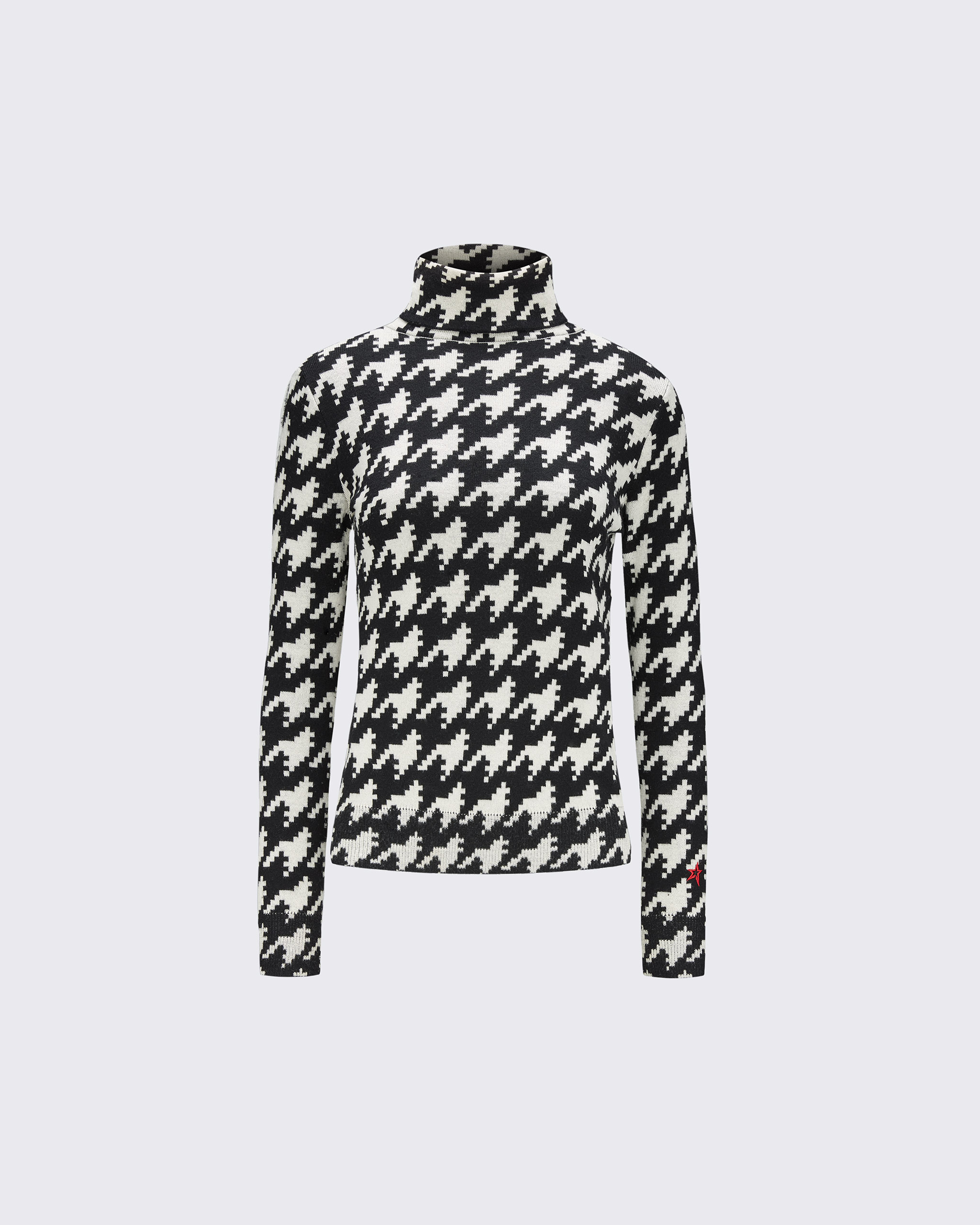 Perfect Moment Houndstooth Merino Wool Turtleneck In Black-white-houndstooth-print