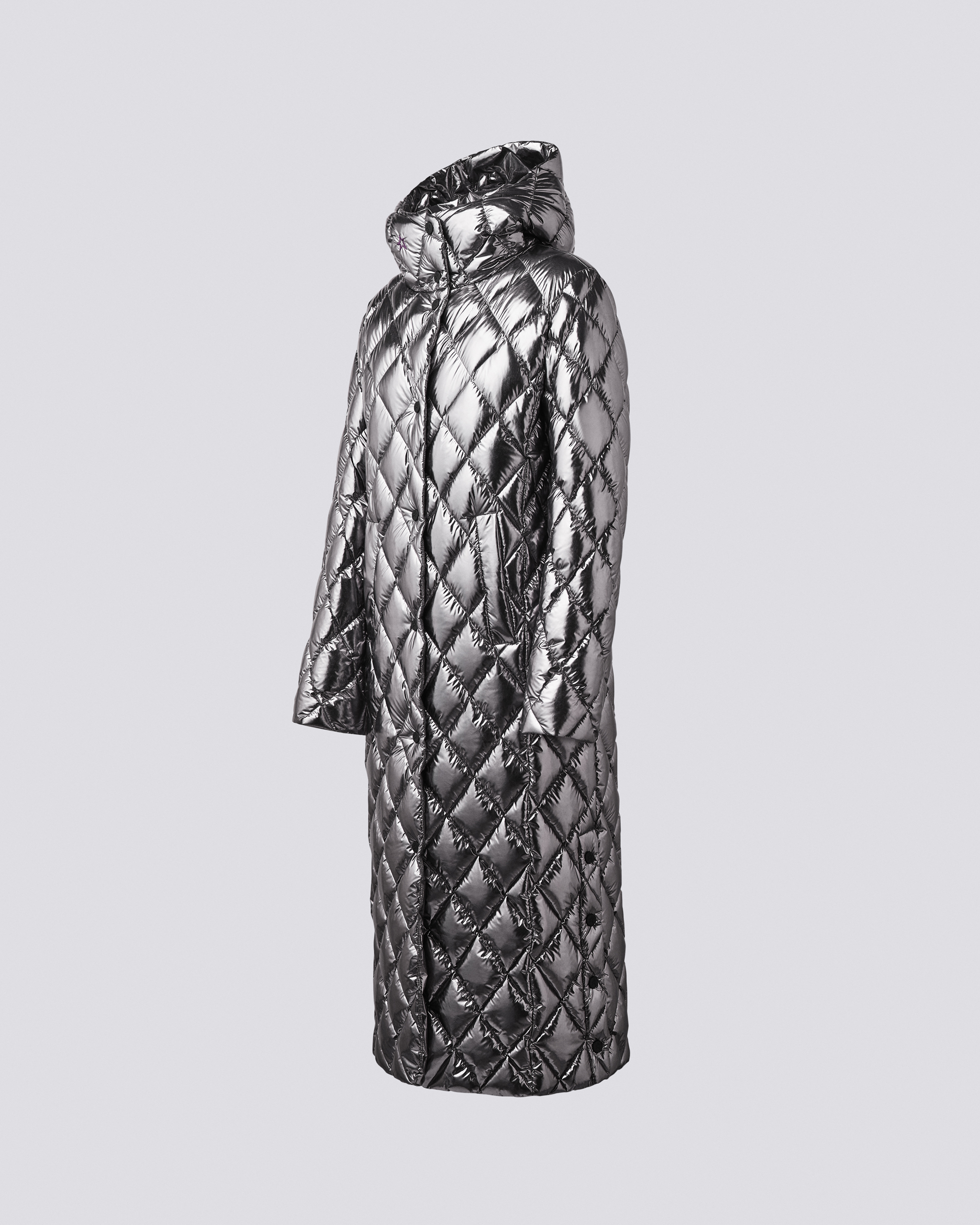 Perfect Moment Duvet Full Length Down Jacket S In Silver-hp-foil