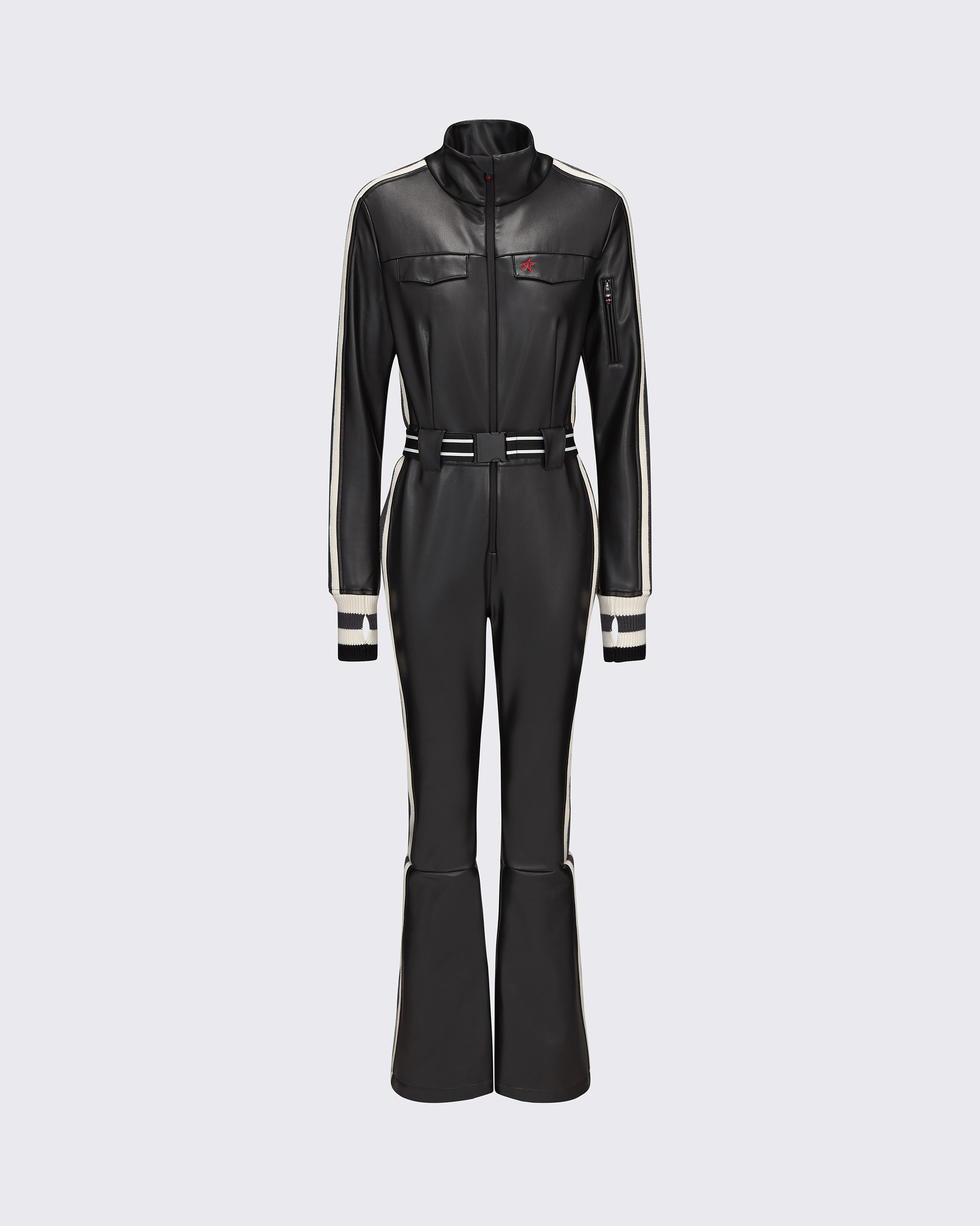 Shop Perfect Moment Vegan Leather Crystal Ski Suit- Black