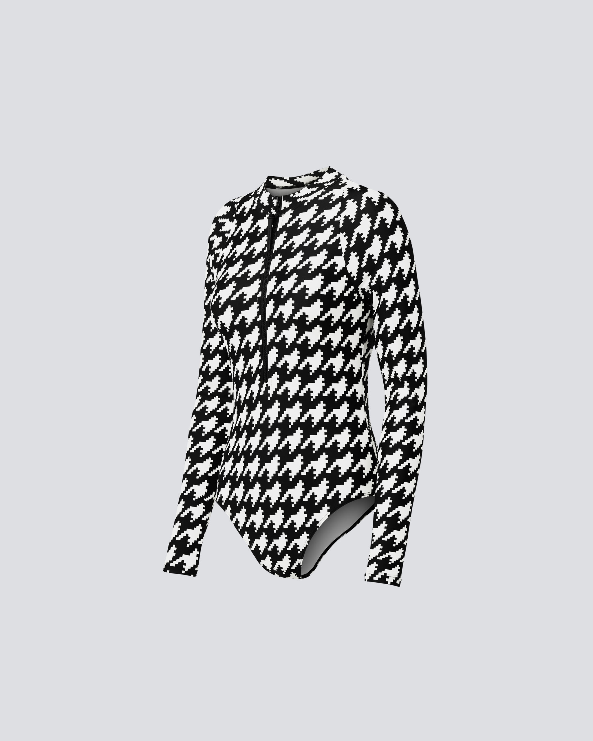 Perfect Moment Houndstooth Pm Half-zip Spring Suit L In Black-white-houndstooth-print