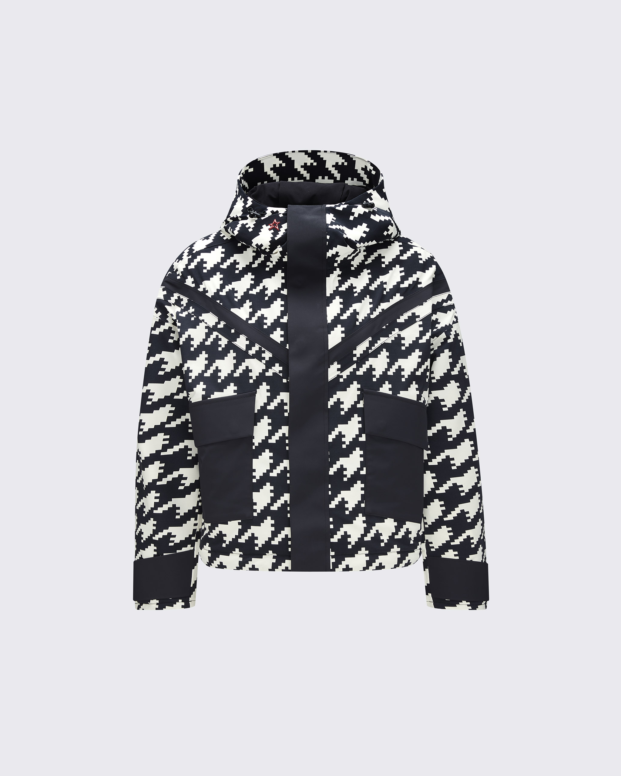 Shop Perfect Moment Calea Short Ski Jacket In Houndstooth-black-snow-white