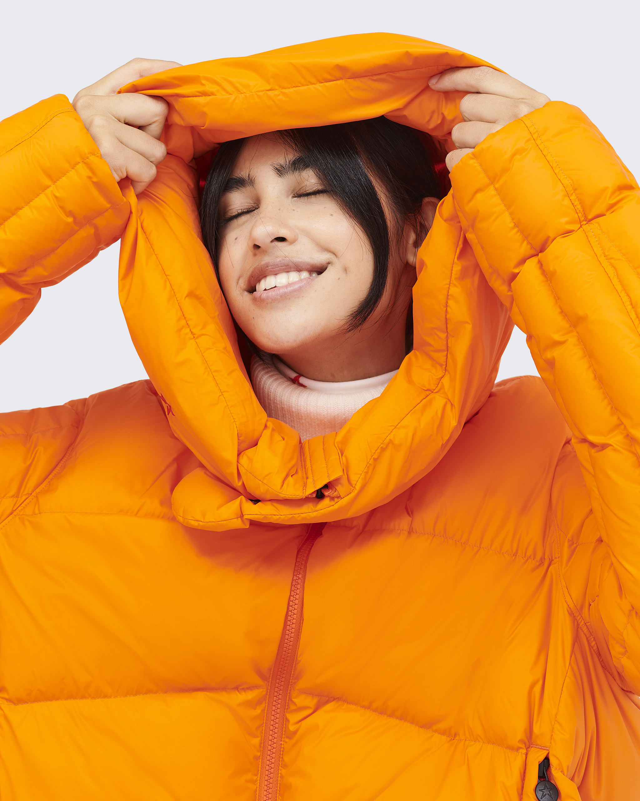 Orange hooded best sale puffer jacket