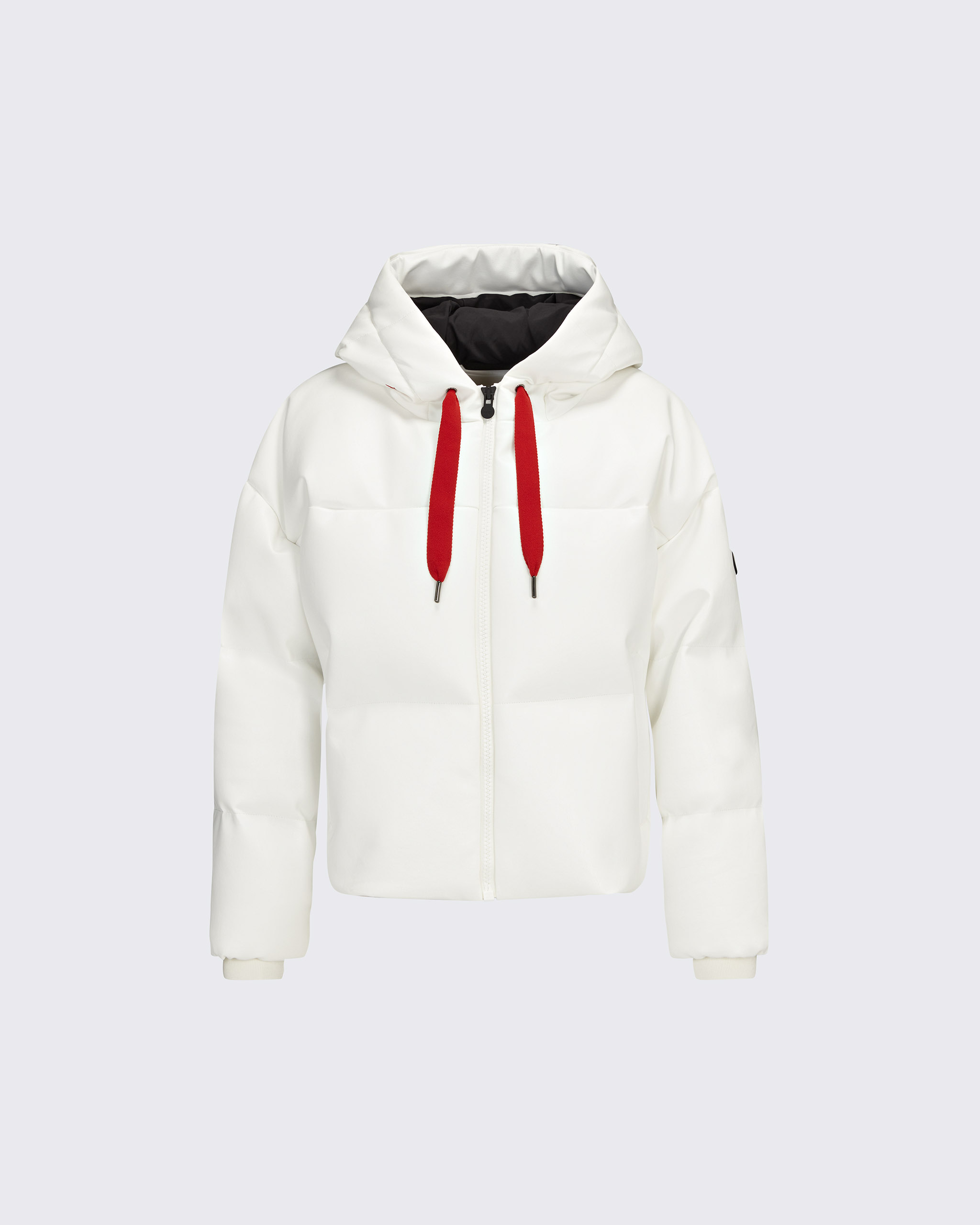 Shop Perfect Moment Taos Faux-leather Short Down Jacket In Snow-white