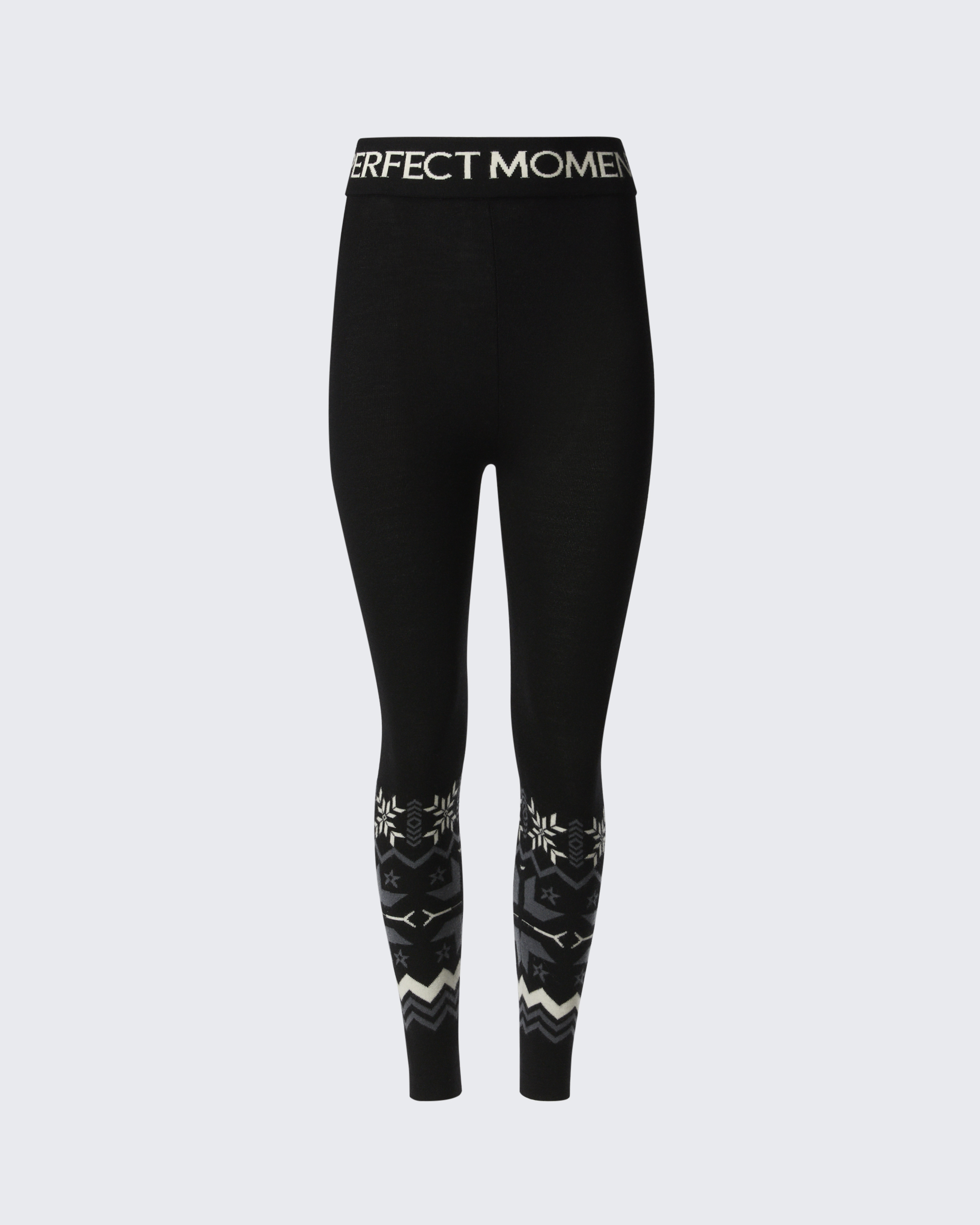 Perfect Moment Nordic Fair Isle Jacquard-knit Merino Wool Leggings In Black