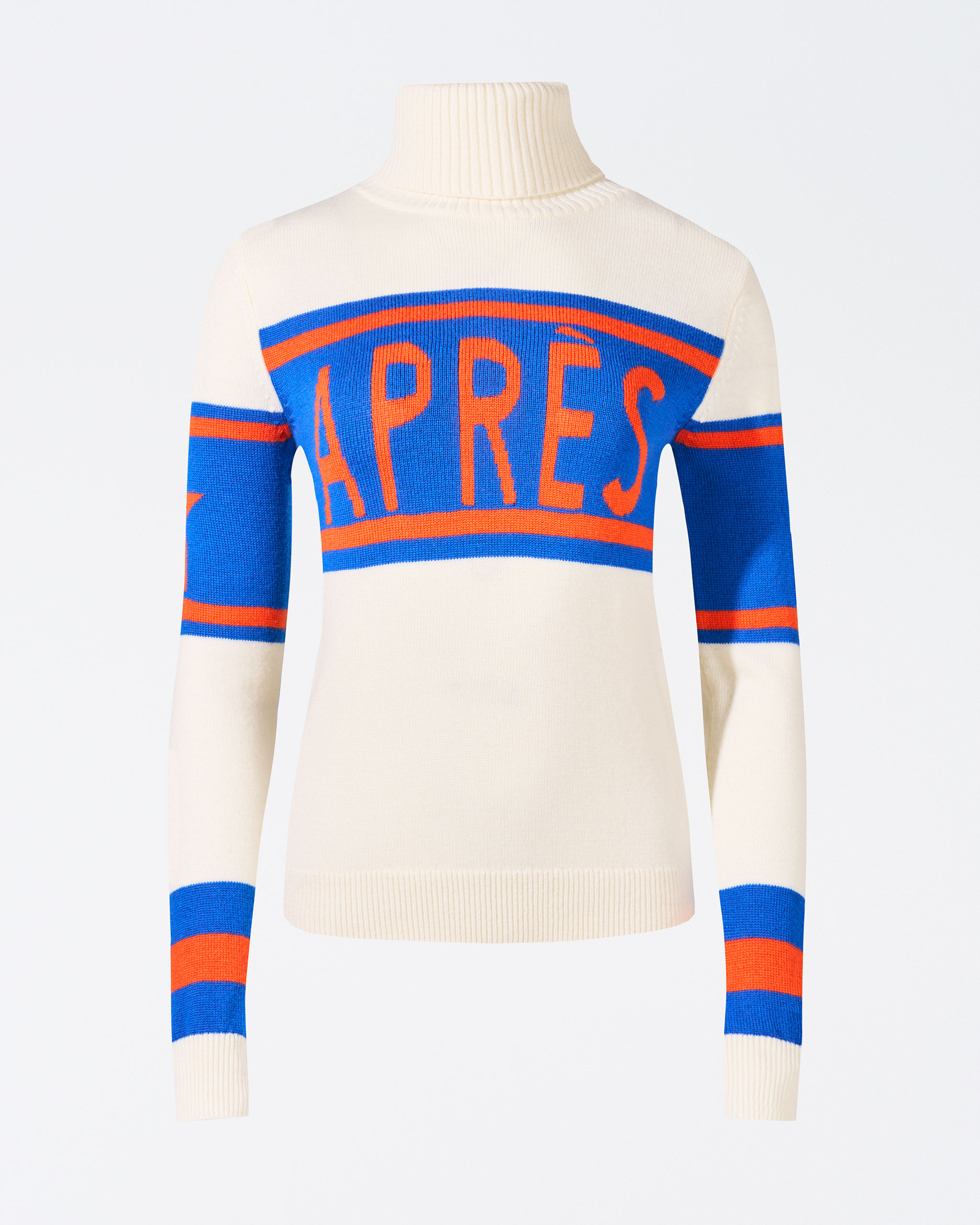 Perfect Moment Women's Apres Merino Wool Sweater, Ski Knitwear, White W/navy & Orange, Xs In Navy-orange-white
