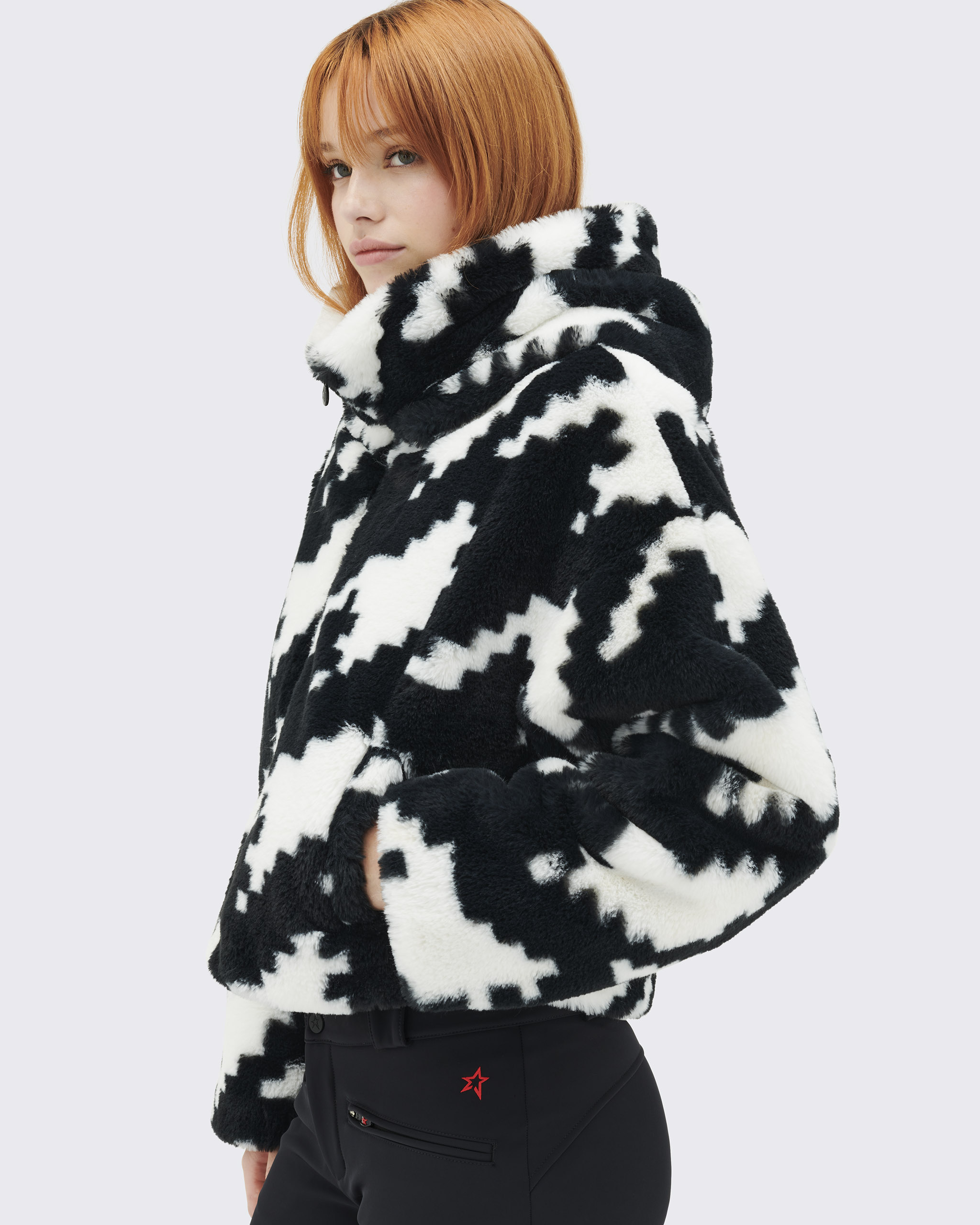 Faux fur cow top print jacket