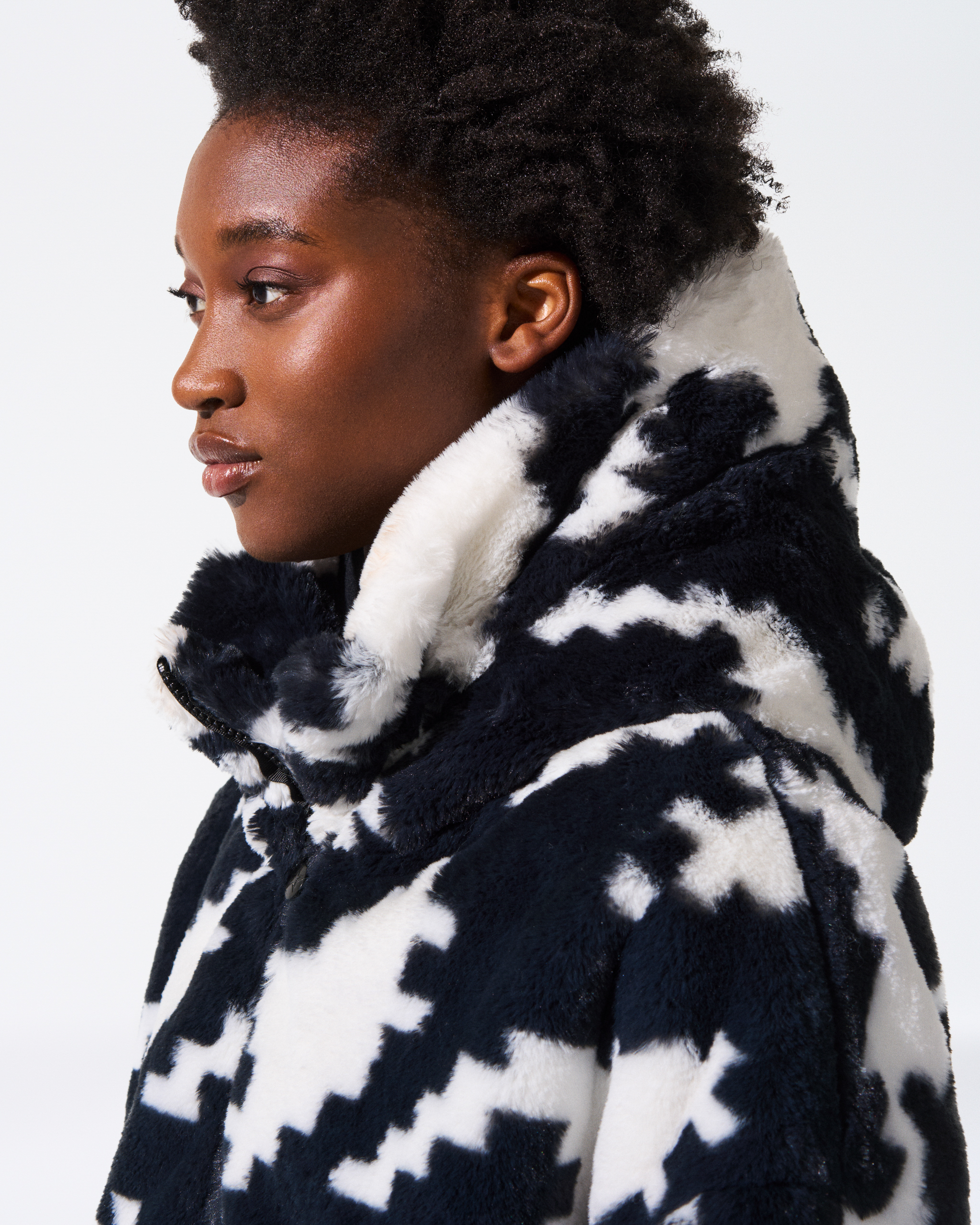 Black white faux shops fur jacket