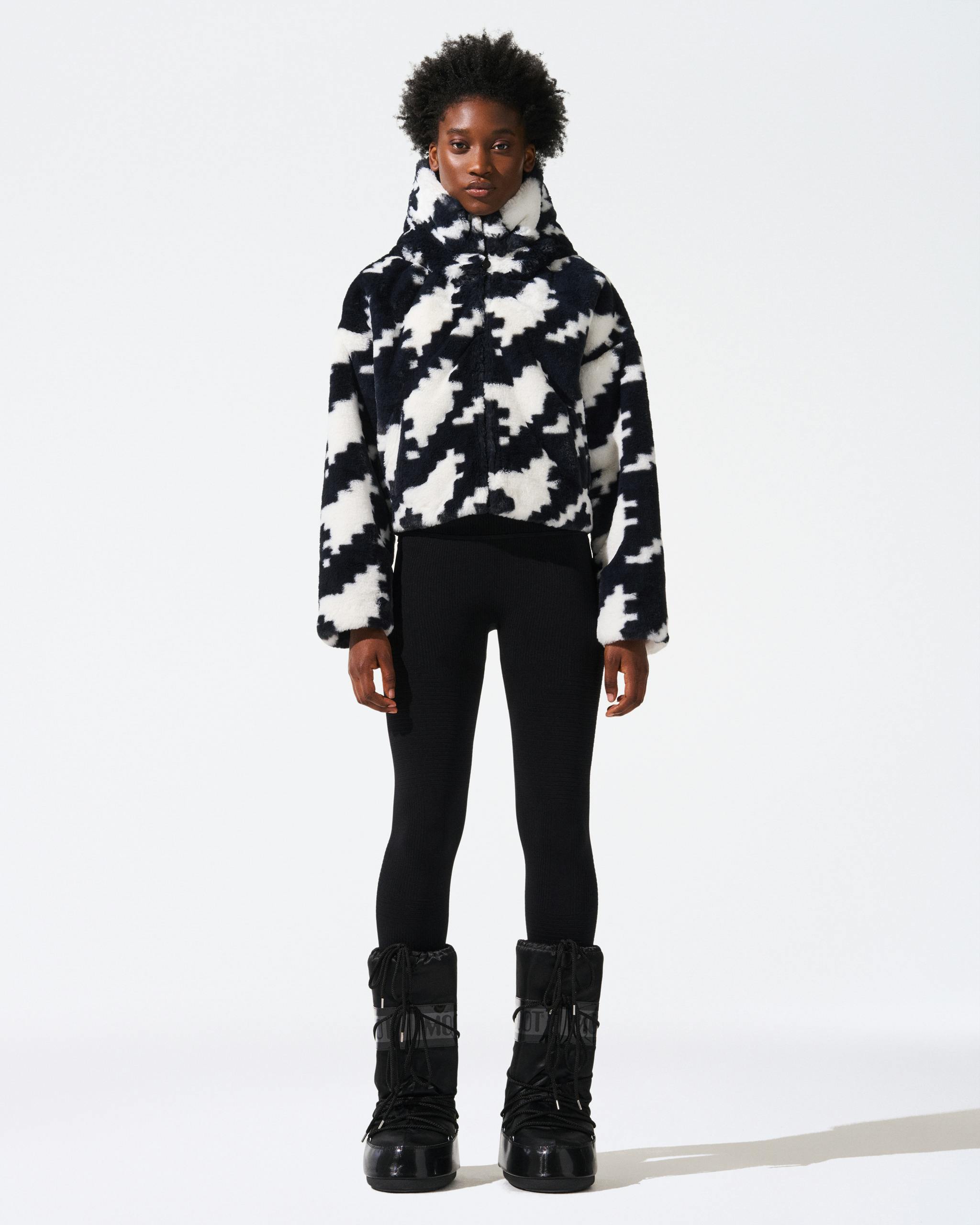 トップス Lumignon Houndstooth fur knit top black Lumignon Houndstooth fur knit top black