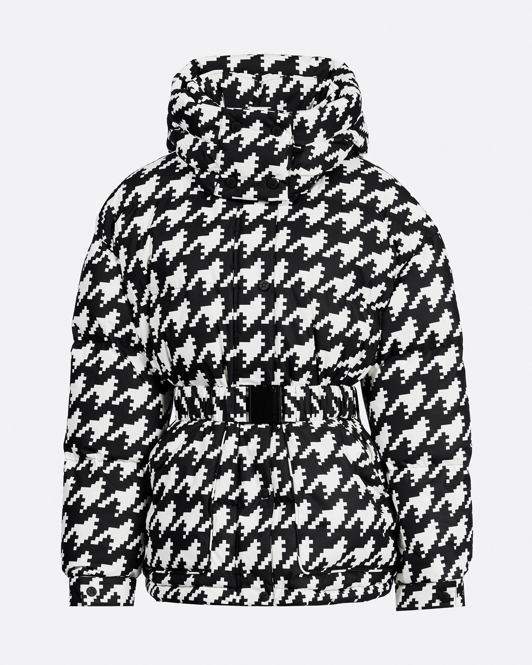 Perfect Moment Maya Down Parka Jacket L In Houndstooth-black-snow-white