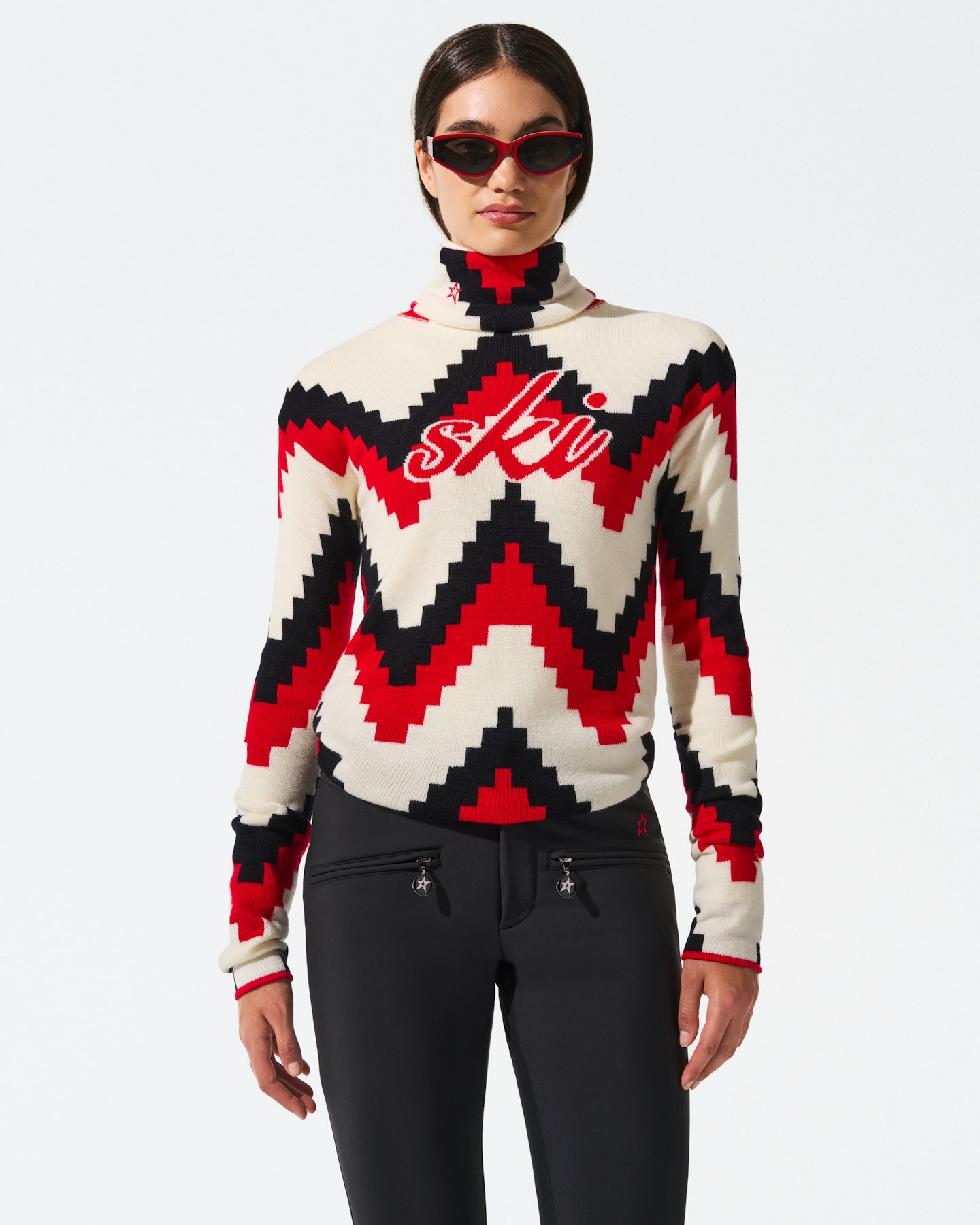 Chevron Merino Wool Turtleneck Sweater 1