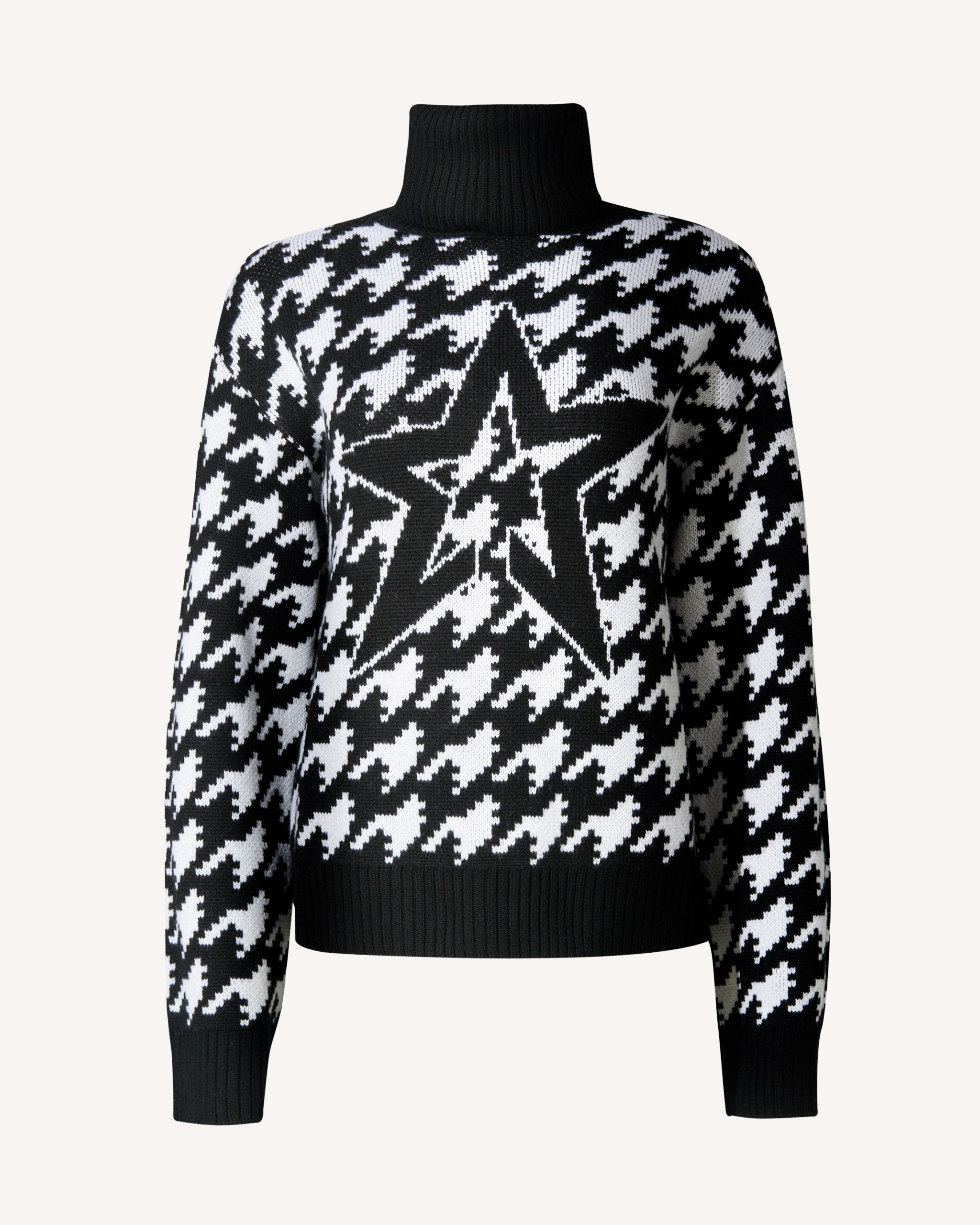 Perfect Moment Chunky Houndstooth Merino Wool Sweater L In Black