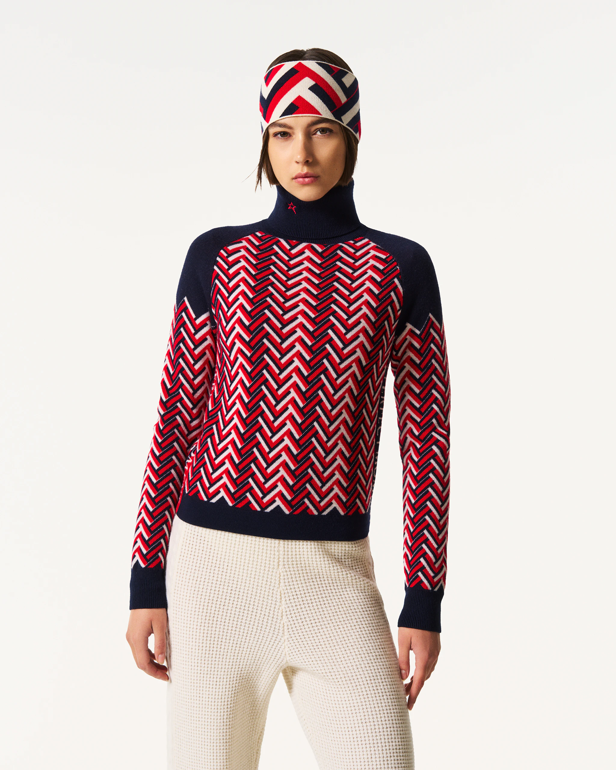 Chunky Chevron Merino Wool Turtleneck Sweater | Perfect Moment