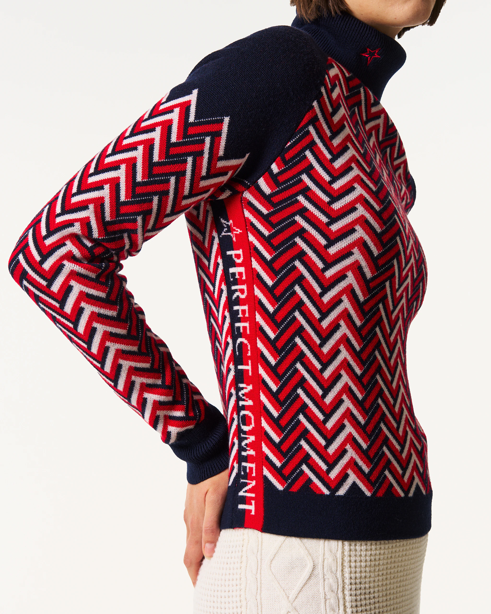 Chunky Chevron Merino Wool Turtleneck Sweater 3