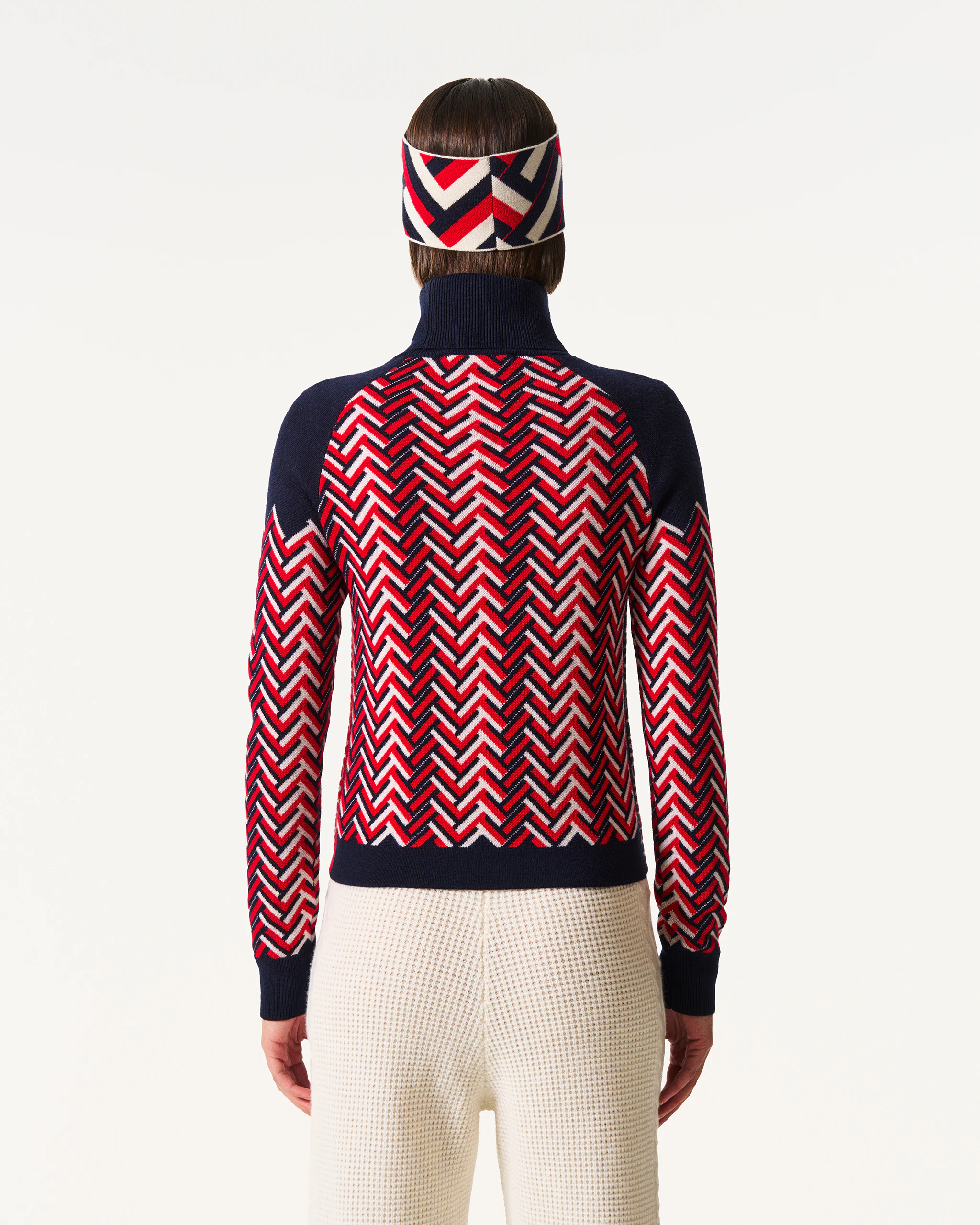 Chunky Chevron Merino Wool Turtleneck Sweater 4