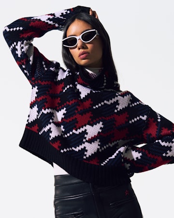 Houndstooth Merino Wool Turtleneck Sweater 1