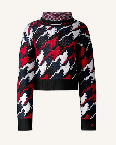 Houndstooth Merino Wool Turtleneck Sweater