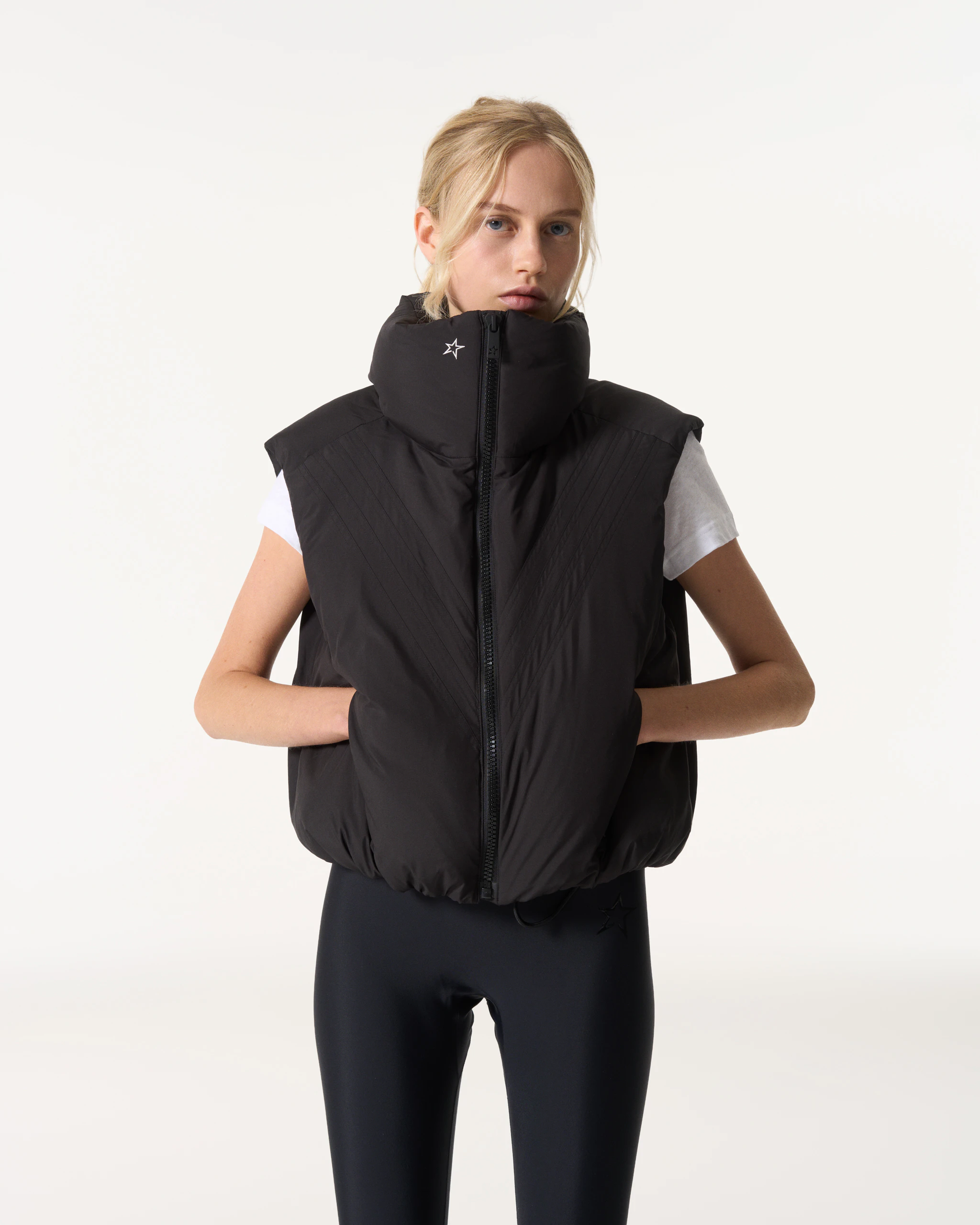 トップス rare FUGA Black Coated Draped Gilet Chevron Down Gilet | Perfect Moment