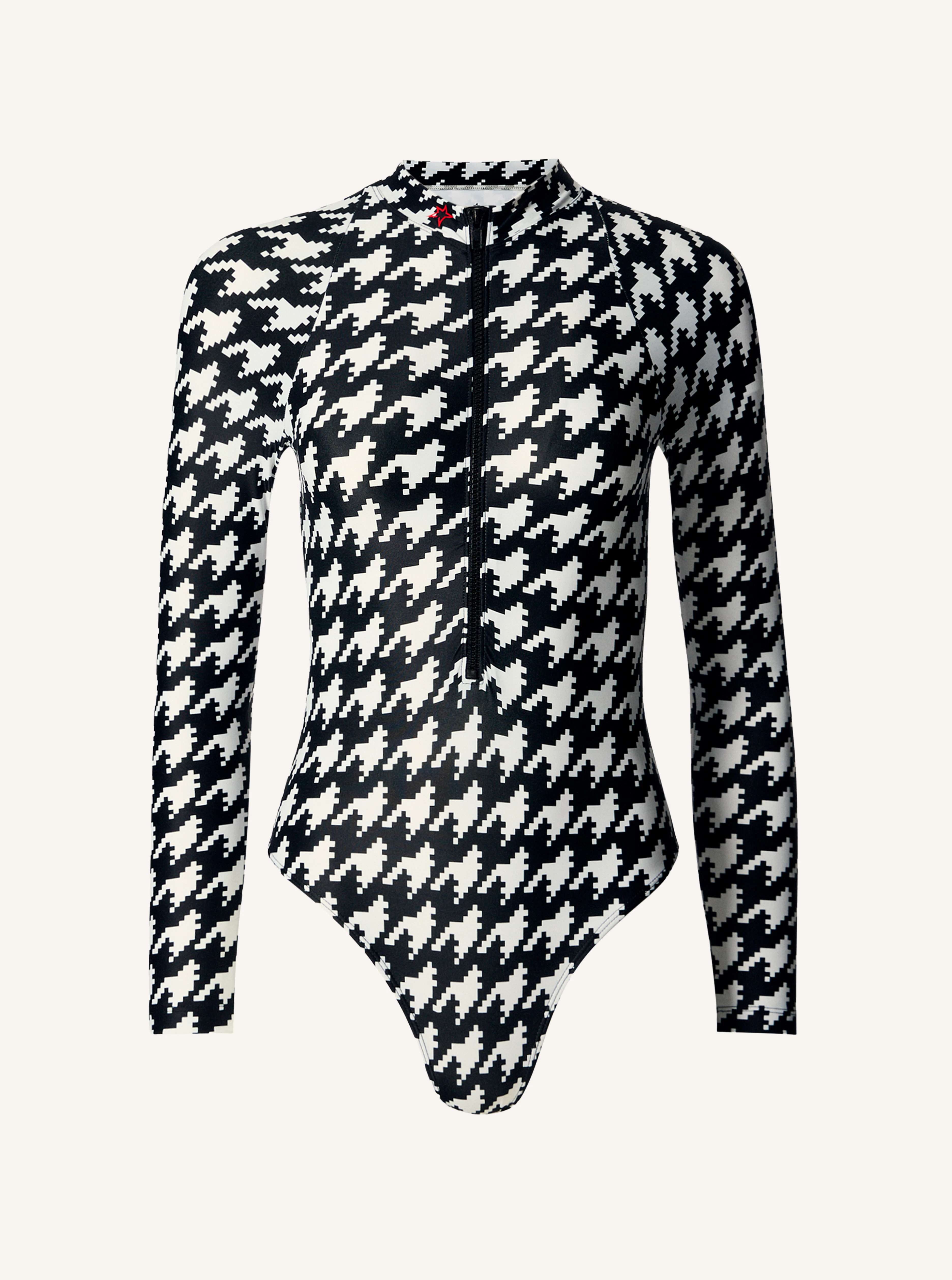 Houndstooth Long Sleeve Zip Front Swimsuit 0 Houndstooth Long Sleeve Zip Front Swimsuit