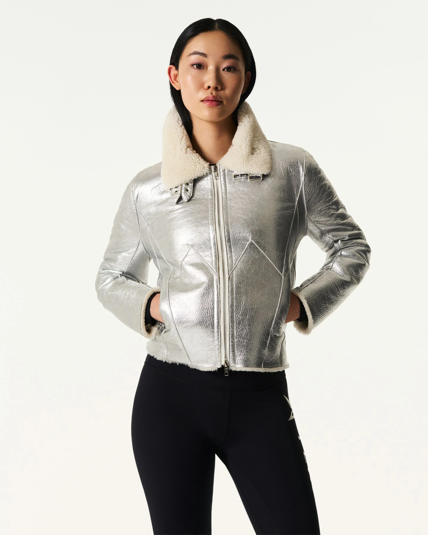 Sloan Metallic Leather Aviator Jacket 2
