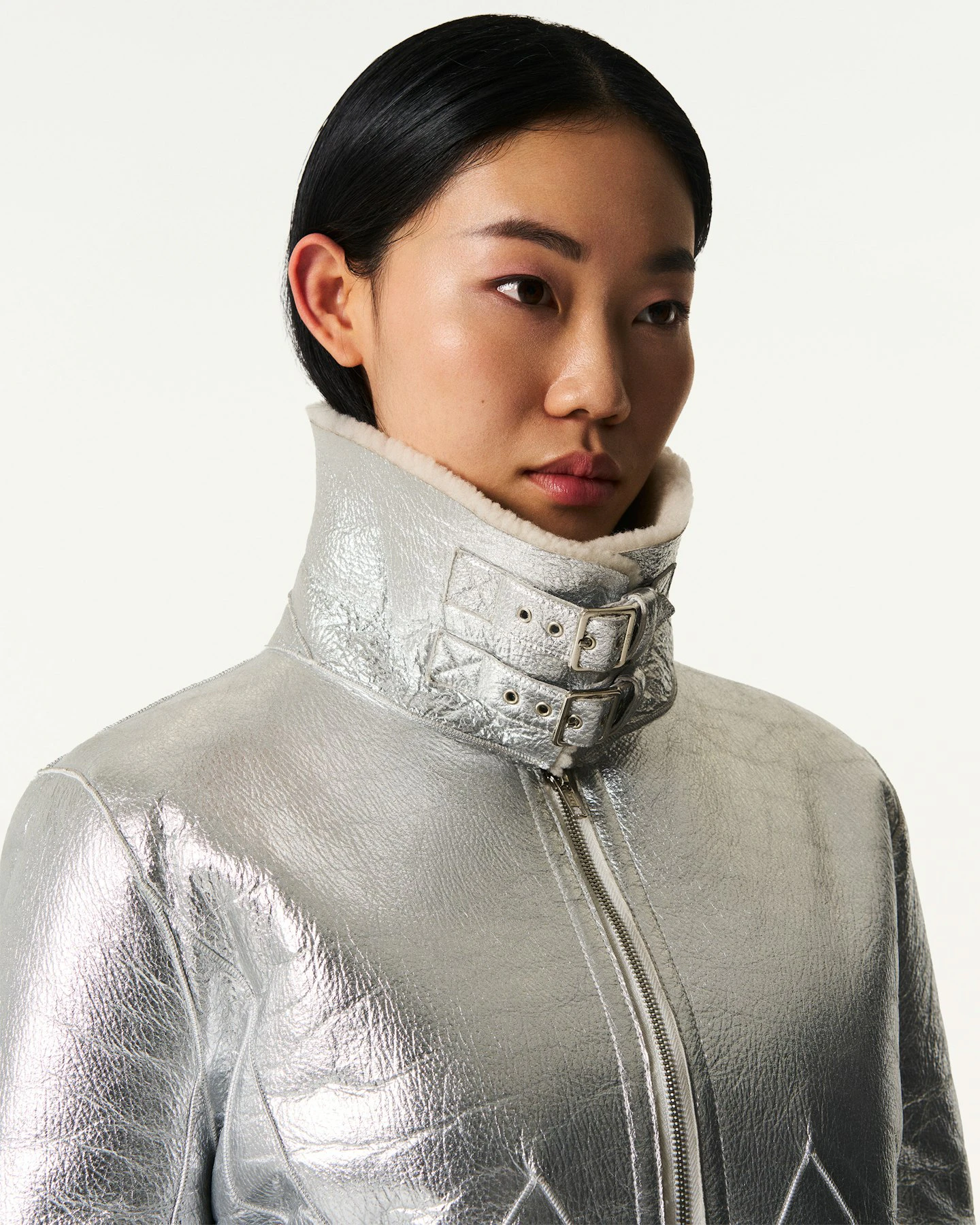Sloan Metallic Leather Aviator Jacket 3