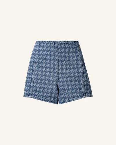 Houndstooth Denim Shorts